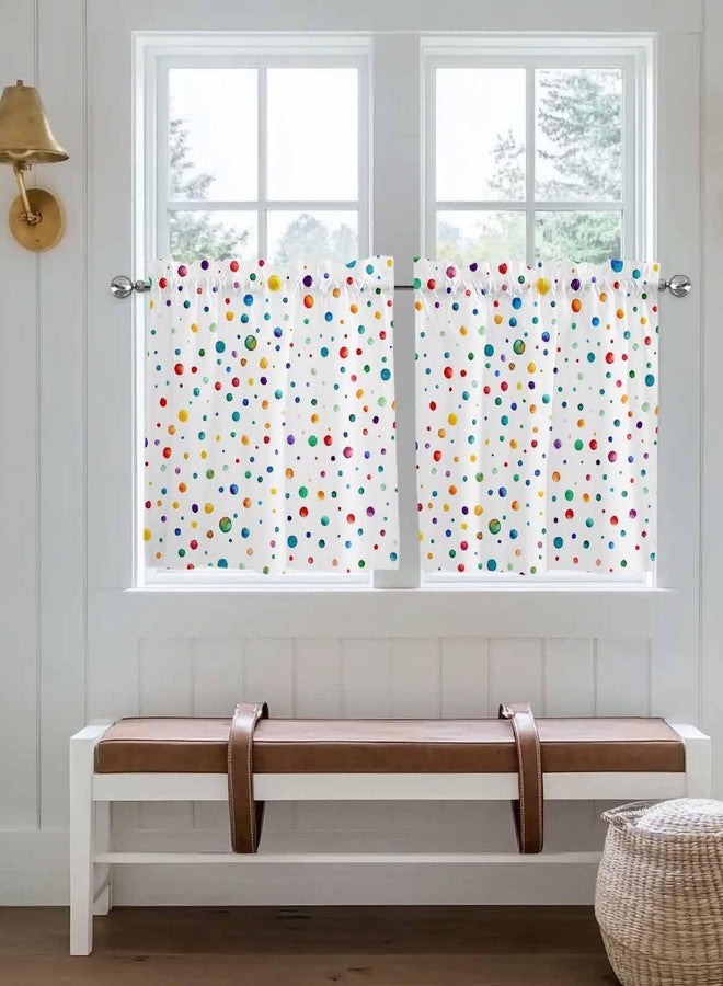 Jolunifun Bohemia Colorful Kitchen Curtain 24 Inch Length, Small Short Cafe Tiers Curtains Drape, Rainbow Boho Colored Polka Dot, 2 Panel Window Treatment Rod Pocket Drapery Panels Curtains 55x24 - Image 3